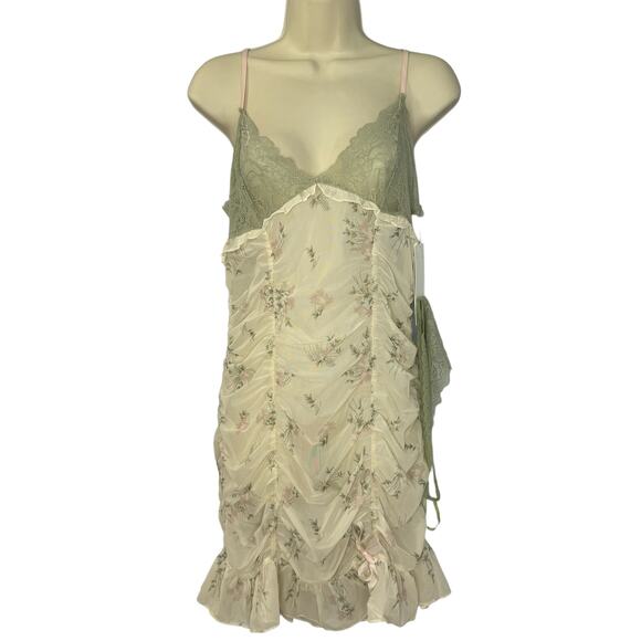 Rya Collection Andorra Floral Chemise Dress & Thong Set Ruched Sexy Lace Sheer L - Picture 2 of 13